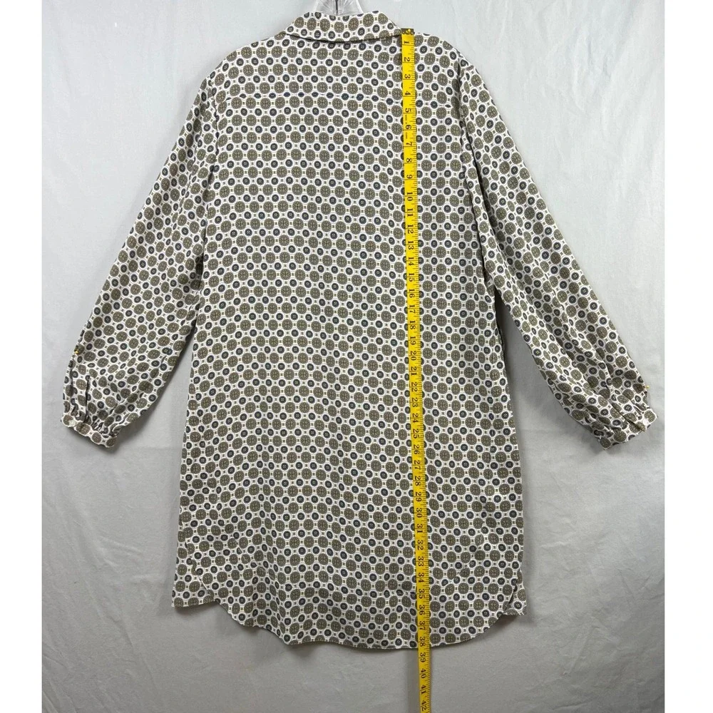 Tory Burch Cora Shirt Dress Women 10 White Geometric Medallion Long Sleeve New